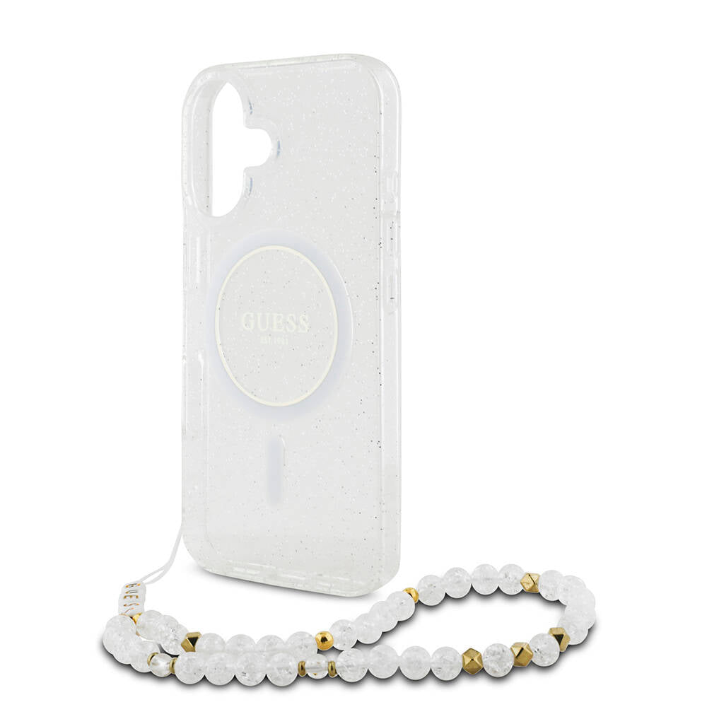 Guess iPhone 16 Orjinal Lisanslı Magsafe Şarj Özellikli Simli Silikon İnci Bileklikli Telefon Kılıfı - 20 Guess iPhone 16 Orjinal Lisanslı Magsafe Şarj Özellikli Simli Silikon İnci Bileklikli Telefon Kılıfı - 20